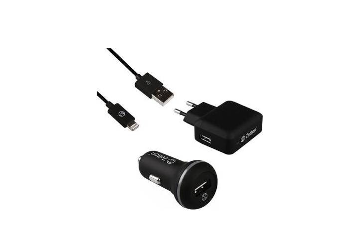 Зарядное устройство Zetton ZT3IN12A1UA8 Комплект 3 в 1 АЗУ с вых. USB 2,1А + СЗУ с вых. USB 2,4А + кабель Apple 8 pin - картинка товара Зарядное устройство Zetton ZT3IN12A1UA8 Комплект 3 в 1 АЗУ с вых. USB 2,1А + СЗУ с вых. USB 2,4А + кабель Apple 8 pin - купить с доставкой по России