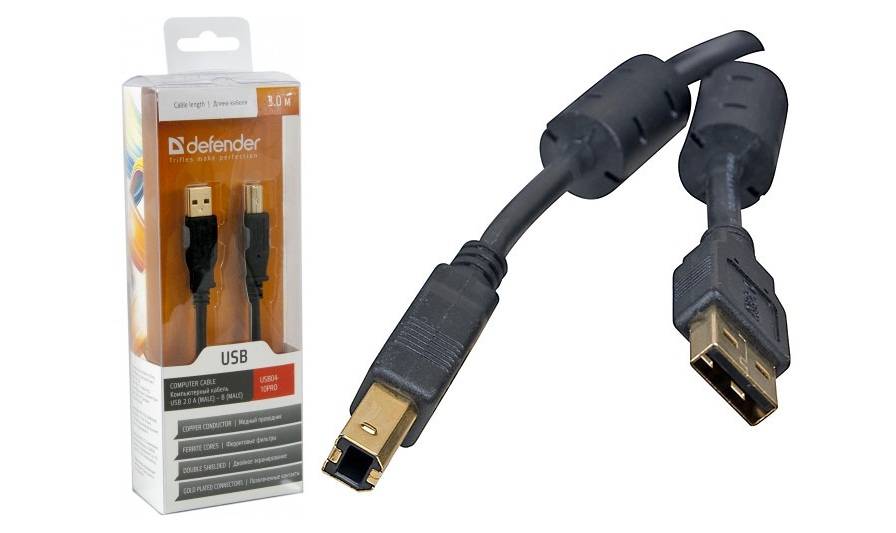 Кабель Defender USB04-10PRO USB 2.0 AM-BM 3м,зол.конт,2фер.фильтр Defenderа