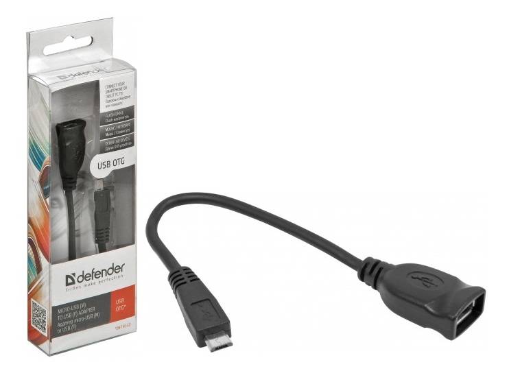 Кабель-переходник Defender MicroUSB (M) — USB (F)  /для подкл. устр. USB Flash, HDD, мыши, и и т.д./ поддерж. режим OTG.