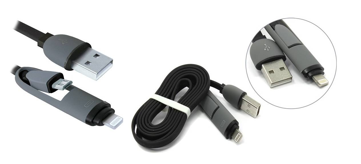 НОВИНКА. USB кабель USB10-03BP черный, MicroUSB+Lightning,1м