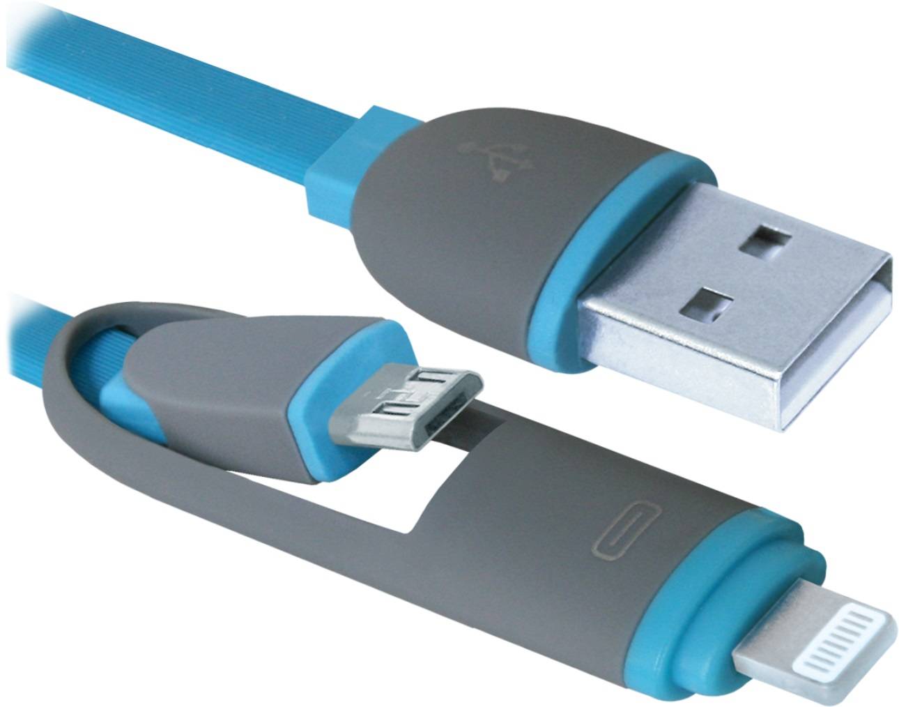 НОВИНКА. USB кабель USB10-03BP синий, MicroUSB + Lightning,1м