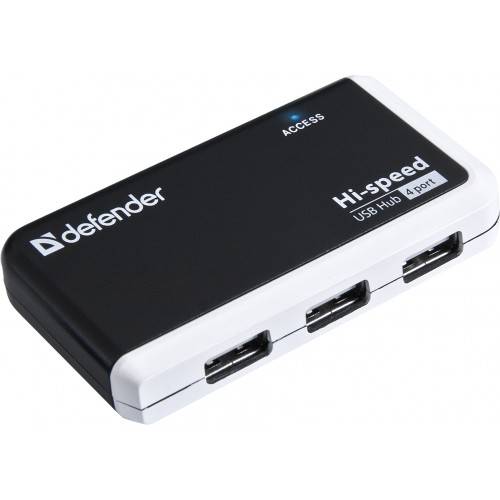Разветвитель USB Defender  QUADRO INFIX USB2.0 — 4 порта, скор. — до 480 Мбит/с, + кабель USB 2.0 A(M) — MiniB (M) — 1м.