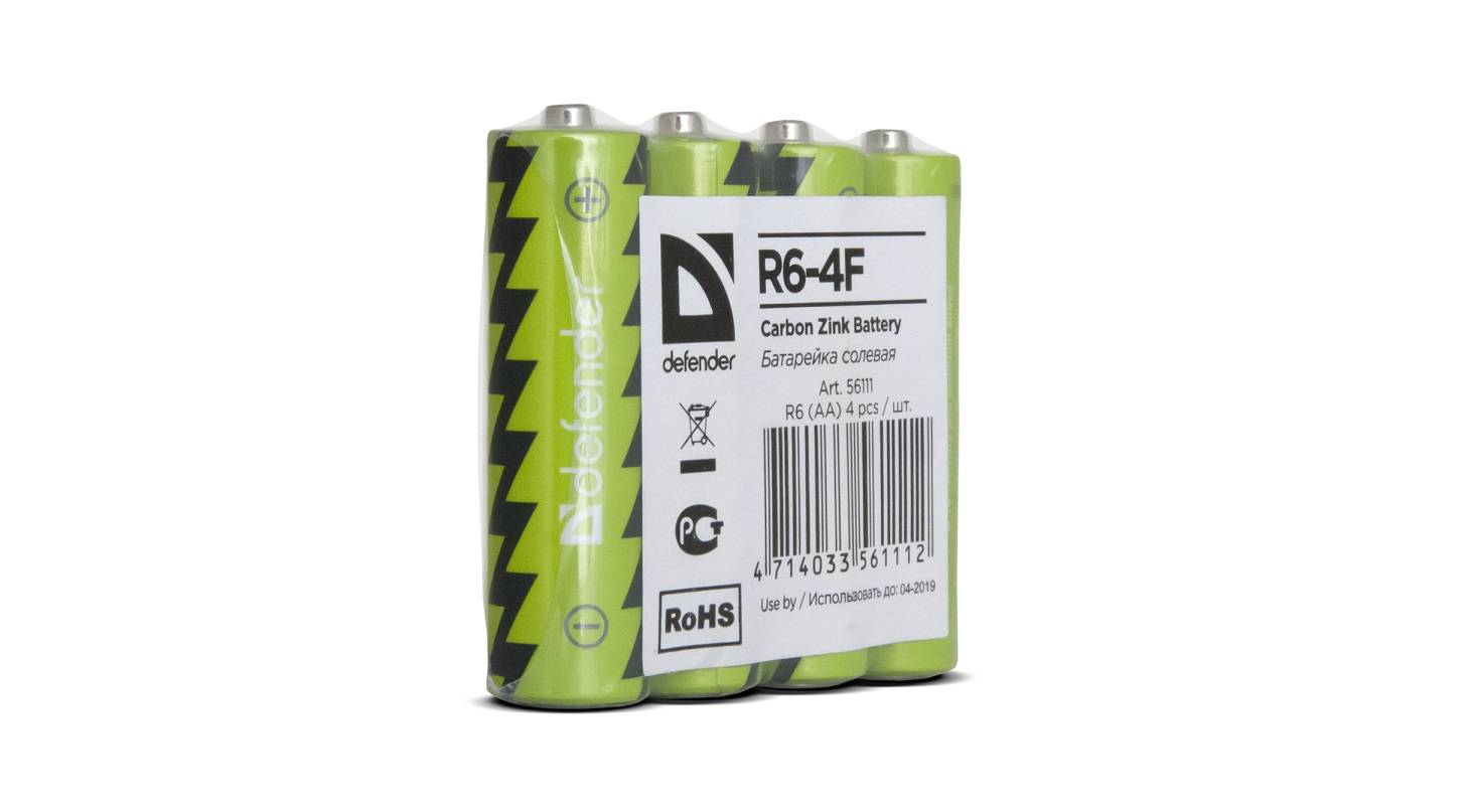 Батарейка солевая R6-4F AA, в пленке 4 шт