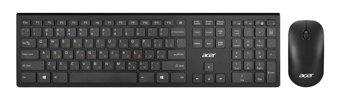 Acer Клавиатура + мышь OKR030 клав:черный мышь:черный USB беспроводная Slim