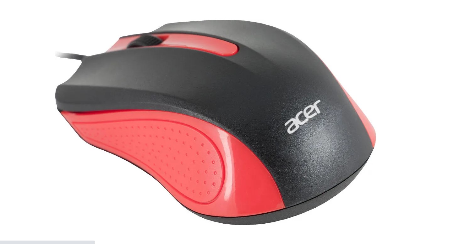 Acer Мышь OMW012 черный/красный оптическая (1200dpi) USB (3but)