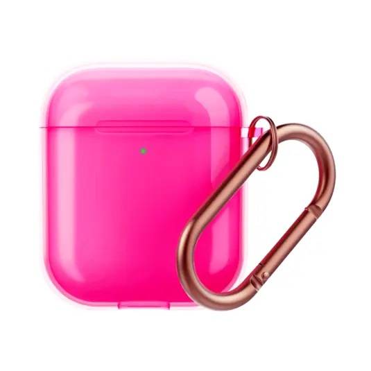 Deppa Чехол TPU Neon для AirPods 1/2, карабин, розовый.