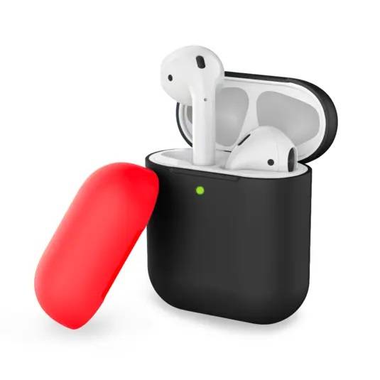 Deppa Силиконовый чехол для AirPods, двухцветный (черный/красный).