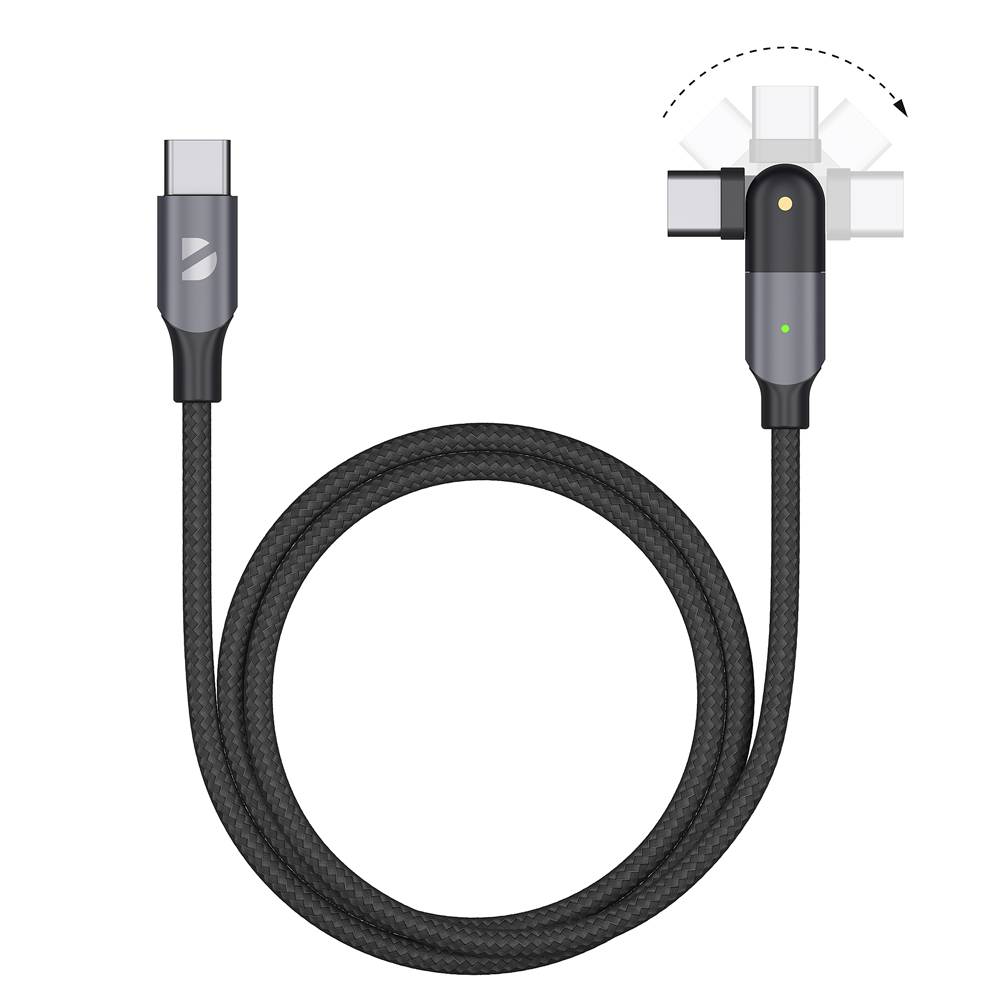 Deppa Дата-кабель USB-C — USB-С, поворотный, 180?, USB 2.0, 3A, 1.2м, алюминий, нейлон, черный