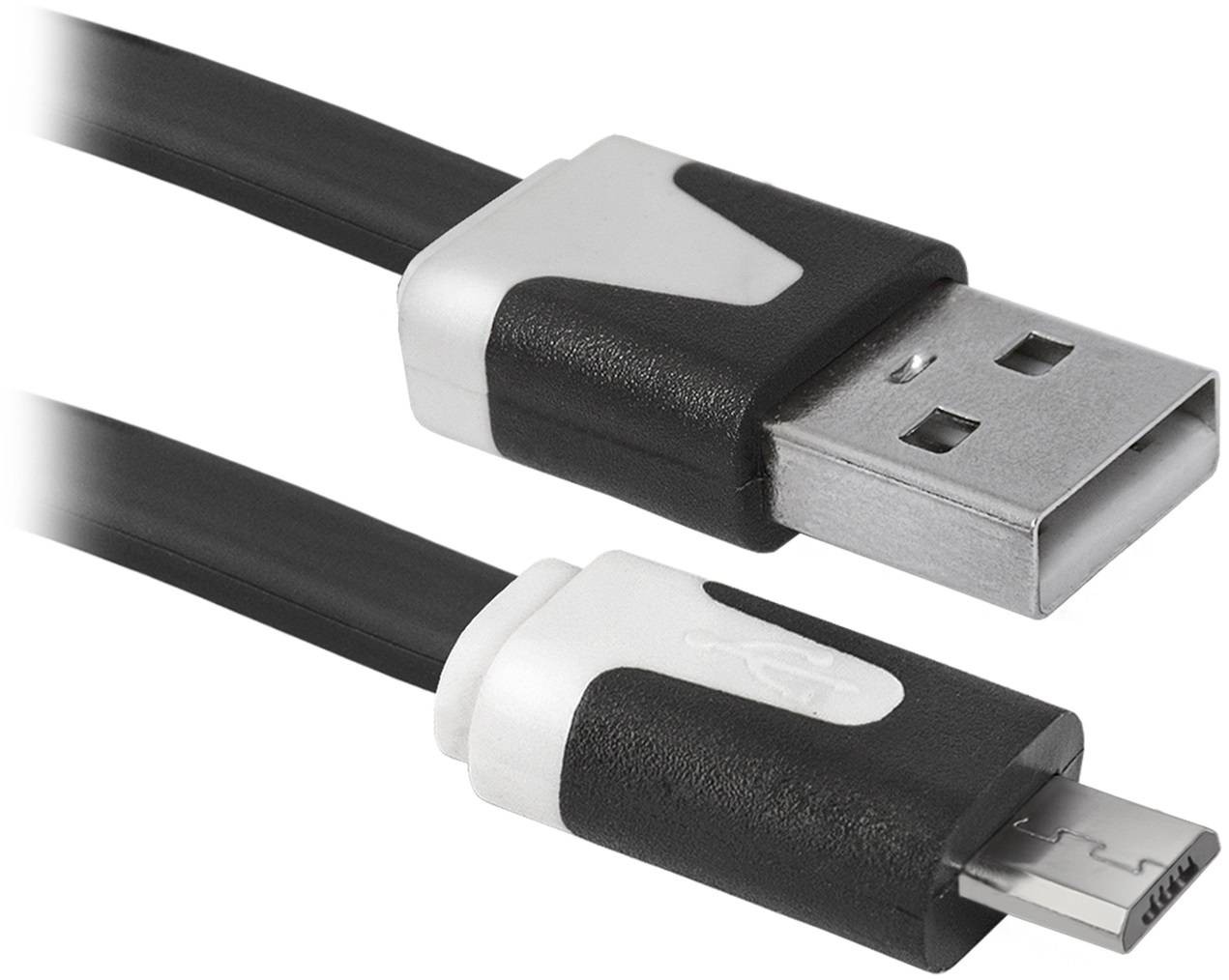 Кабель Defender USB08-03P USB2.0 AM-MicroBM, плоский, чёрный, 1.0м