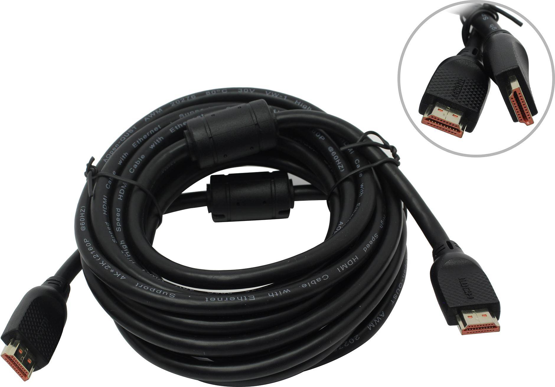 Кабель HDMI 19M/M Ver 2.0, 5М,2 фильтра, Aopen/Qust 