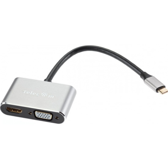 Кабель-концентратор USB3.1 TypeCm -->HDMI+USB3.0+PD+VGA Alum Grey 4K@30Hz, Telecom - купить с доставкой по России