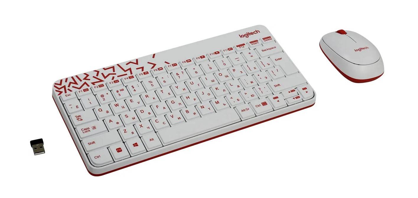 Комплект беспроводной MK240 White, белый+красный рисунок (клавиатура + мышь)