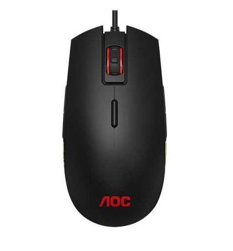 AOC Мышь игровая профессиональная GM500, многоцветная RGB, 5000 Dpi., Pixart 3325, USB кабель 1,8 м, чёрный.