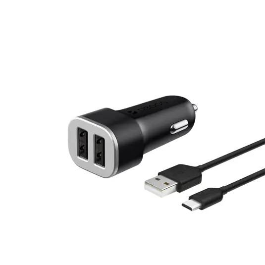 Deppa АЗУ 2 USB 2.4А + кабель Micro USB, черный, Ultra.
