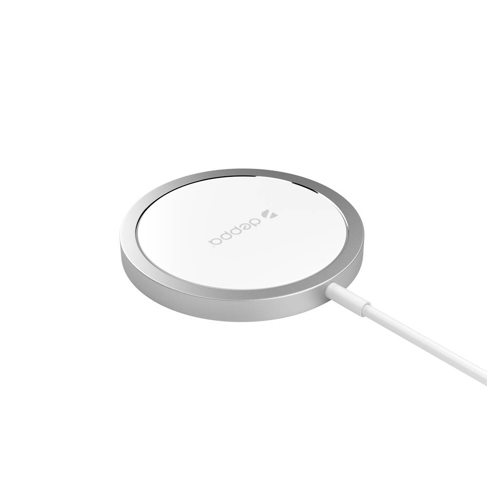 Deppa Беспроводное ЗУ MagSafe, Qi 15W, серебро