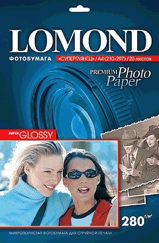 Фотобумага Lomond суперглянцевая (1104101), Super Glossy, A4, 280 г/м2, 20 л.