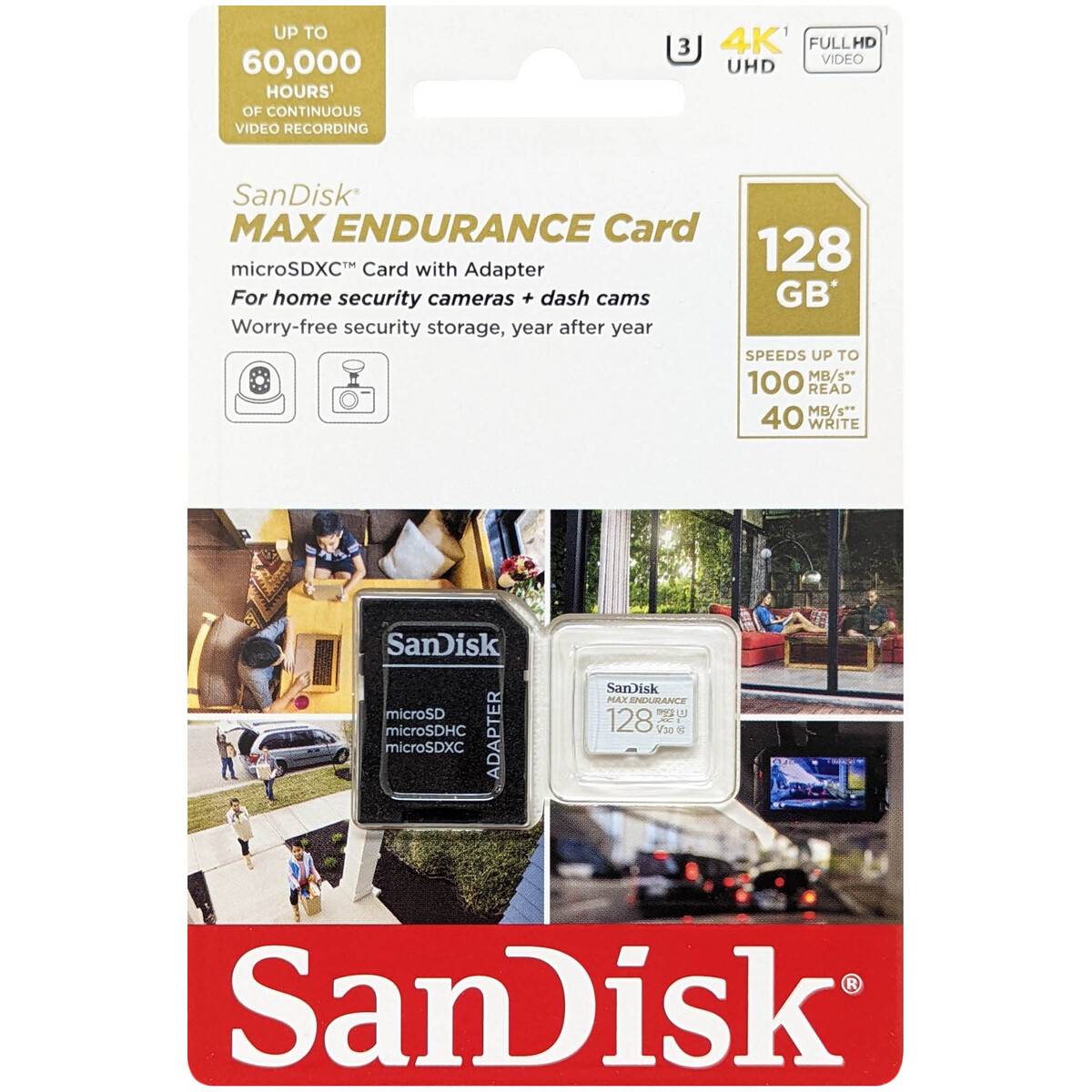 Флеш карта microSD 128GB SanDisk microSDXC Class 10 UHS-I U3 V30 Max Endurance Video Monitoring (SD адаптер) - картинка товара Флеш карта microSD 128GB SanDisk microSDXC Class 10 UHS-I U3 V30 Max Endurance Video Monitoring (SD адаптер) - купить с доставкой по России