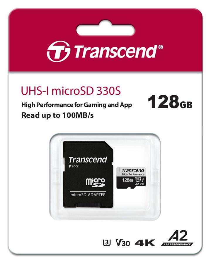 Флеш карта MicroSD 128GB Transcend MicroSDXC Class 10 UHS-I U3, High Performance, V30,A2 [R/W — 100/85 MB/s] с адаптером