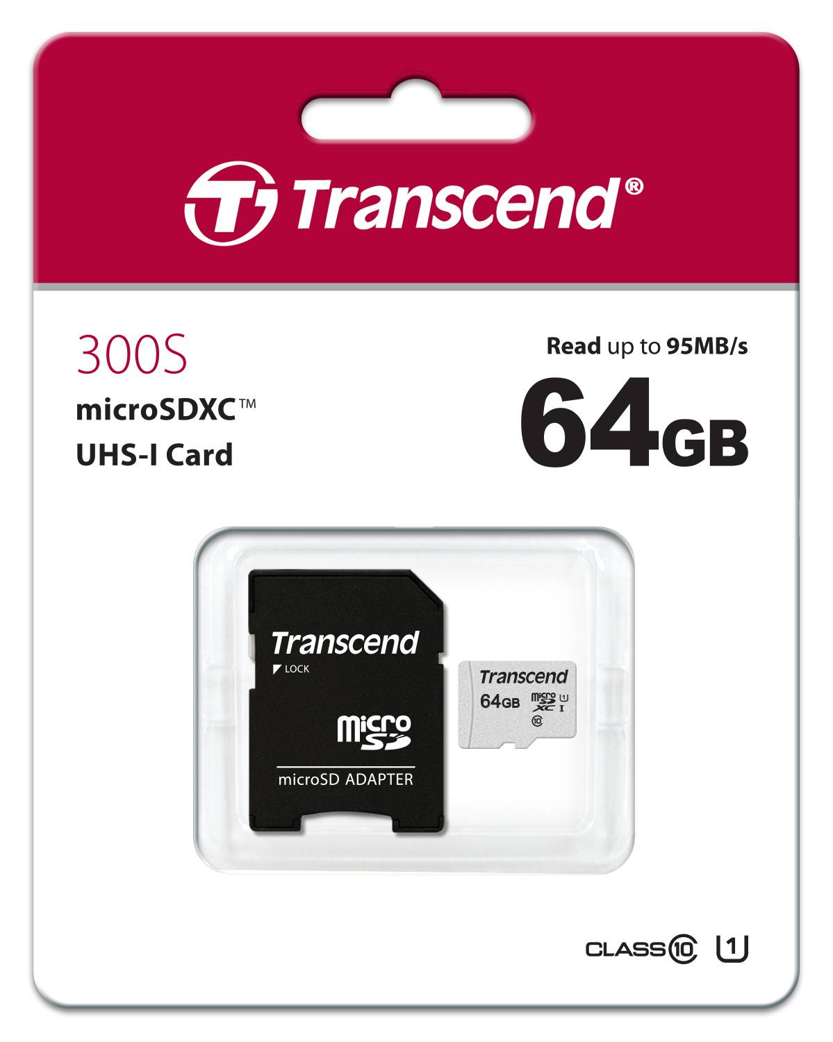 Флеш карта MicroSD 64GB Transcend MicroSDXC Class 10 UHS-I U1, (SD адаптер), TLC