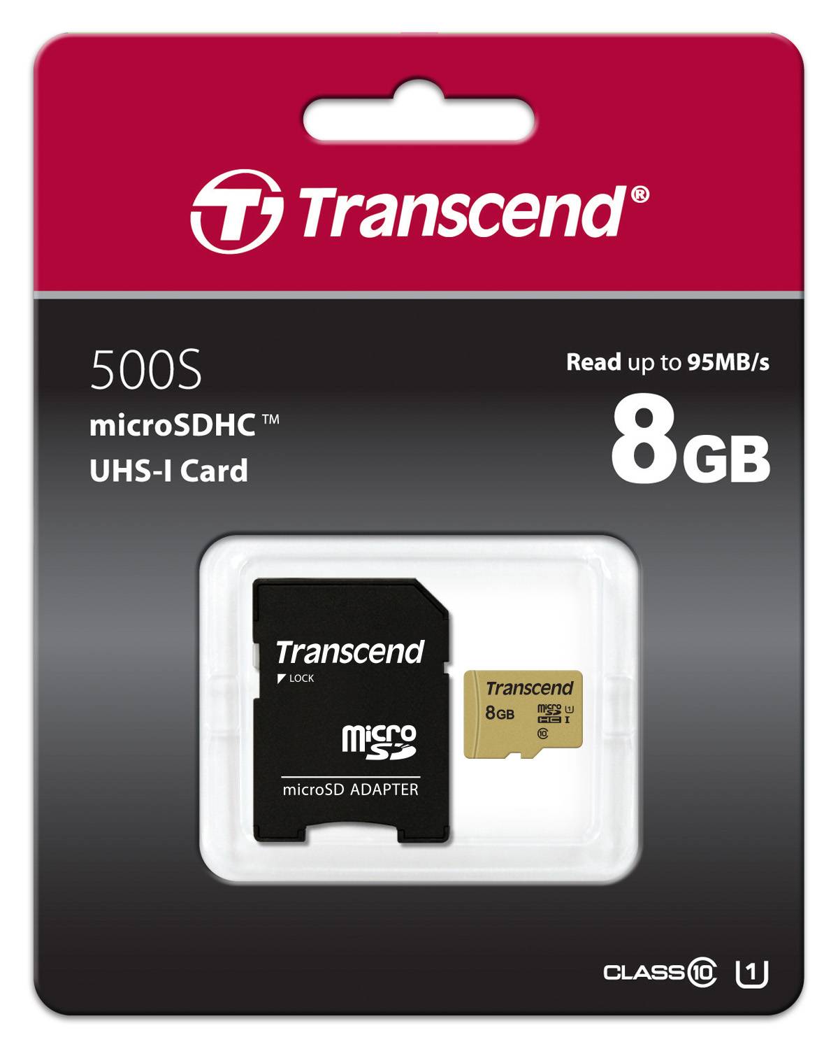 Флеш карта MicroSD 8GB Transcend MicroSDHC Class 10 UHS-I U-1 (SD адаптер), MLC