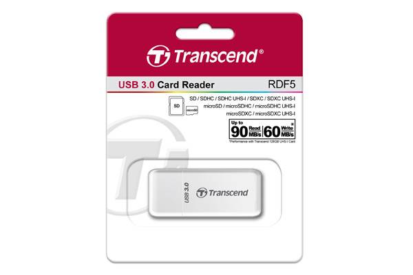 Устройство чтения/записи флеш карт Transcend RDF5, SD/microSD, USB 3.0, белый