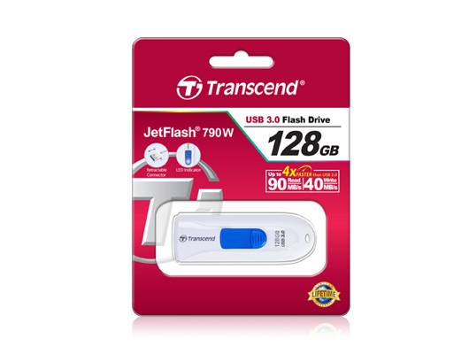 Флеш накопитель 128GB Transcend JetFlash 790, USB 3.0, Белый