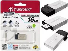 Флеш накопитель 16GB Transcend JetFlash 380, USB 2.0,OTG,металл серебро