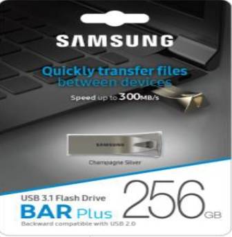 Флеш накопитель 256GB SAMSUNG BAR Plus, USB 3.1, 300 МВ/s, серебристый