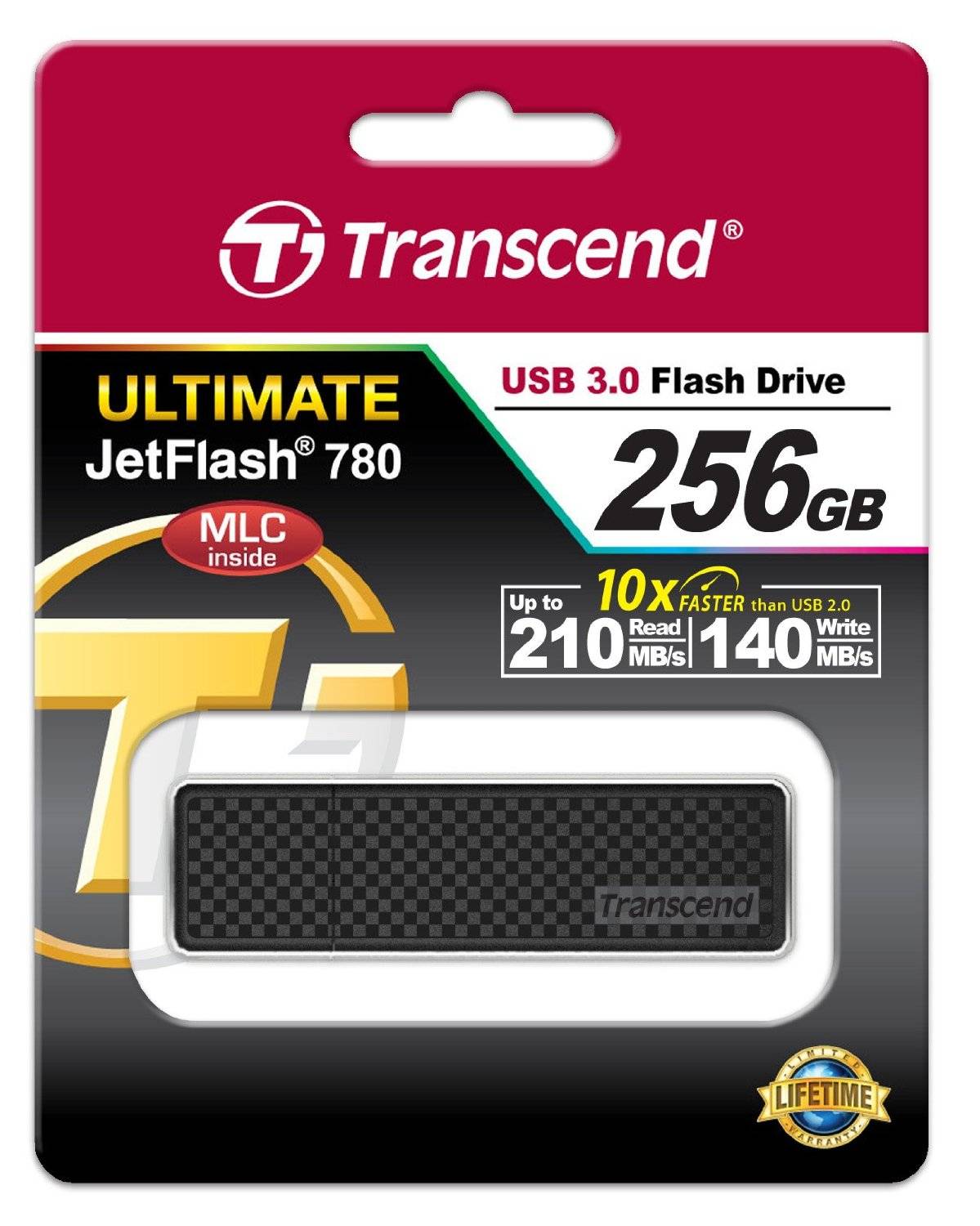 Флеш накопитель 256GB Transcend JetFlash 780, USB 3.0, Черный/Хром