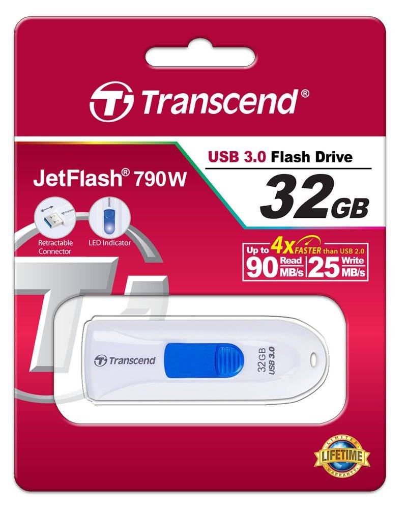 Флеш накопитель 32GB Transcend JetFlash 790, USB 3.0, Белый/Синий