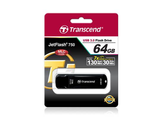 Флеш накопитель 64GB Transcend JetFlash 750, USB 3.0, Черный