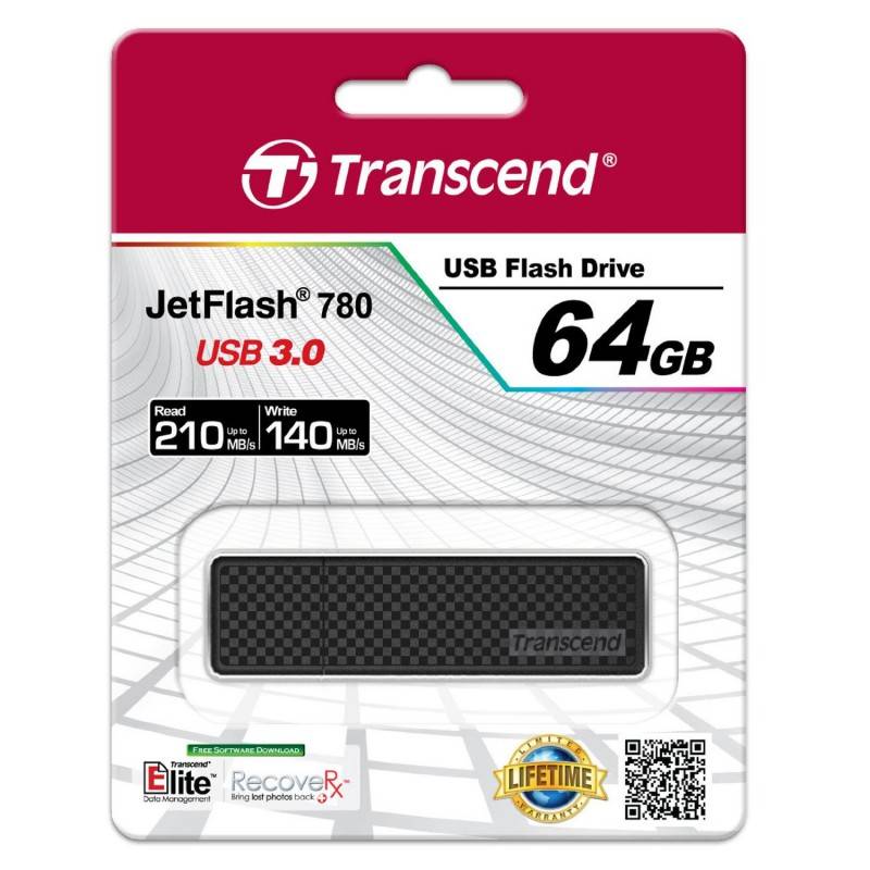 Флеш накопитель 64GB Transcend JetFlash 780, USB 3.0, Черный/Хром