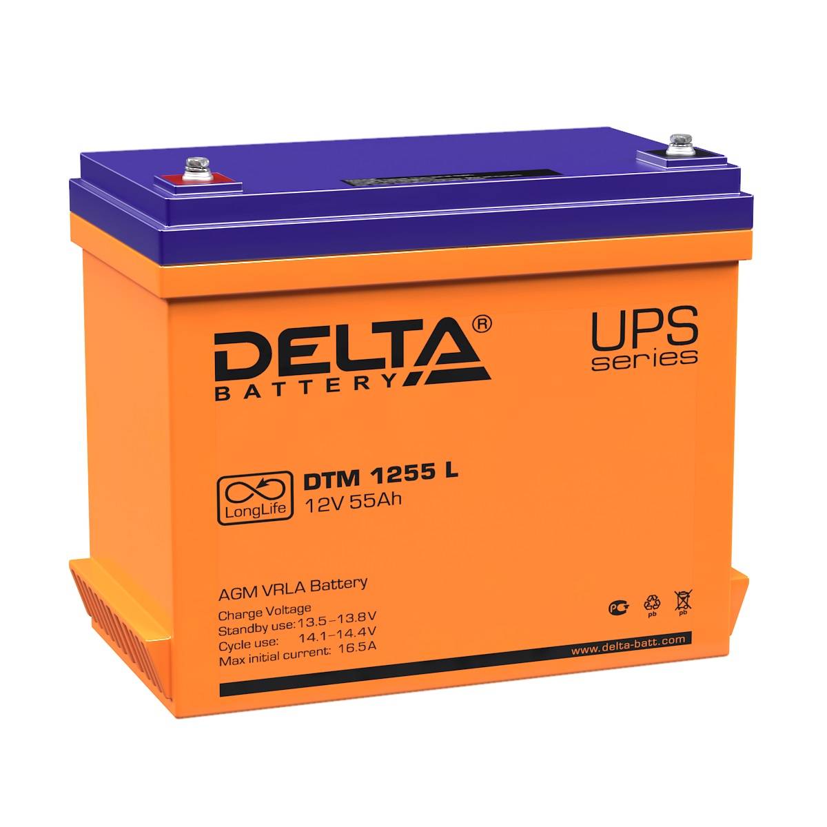 Аккумуляторная батарея Delta DTM 1255 L напряжение 12В, емкость 55Ач (239x132x210mm)