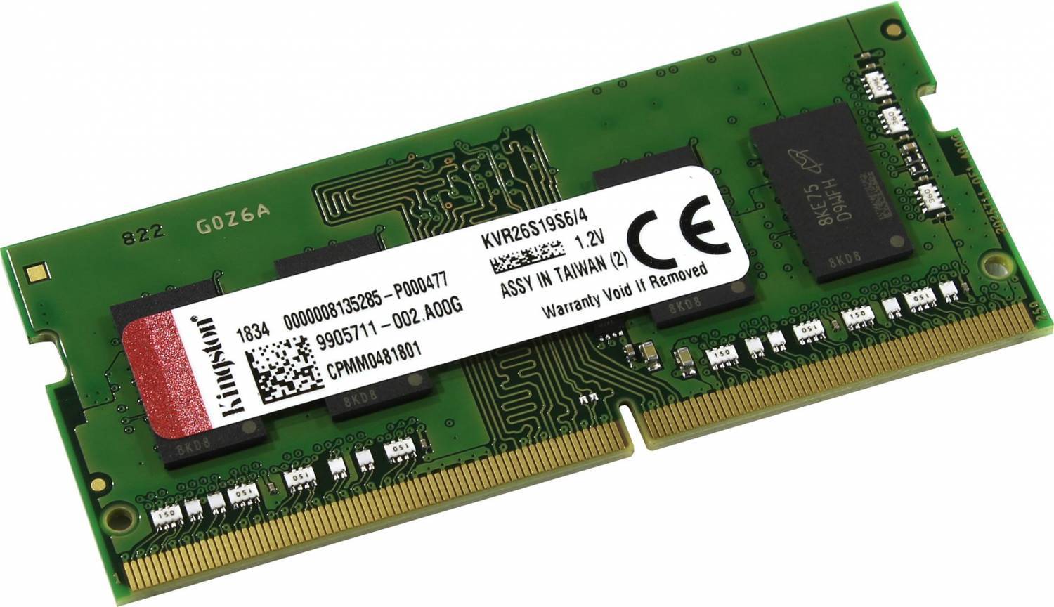 Модуль памяти Kingston 4GB 2666MHz DDR4 Non-ECC CL19 SODIMM 1Rx16