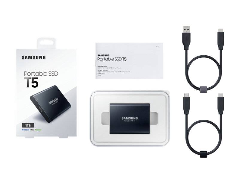 Твердотельный диск 1TB Samsung Т5 Portable MU-PA1T0B, V-NAND, USB 3.1 Type-C [R/W — 540/540 MB/s] Металл