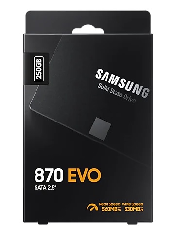 Твердотельный диск 250GB Samsung 870 EVO, V-NAND, 2.5″, SATA III, [R/W — 560/530 MB/s]