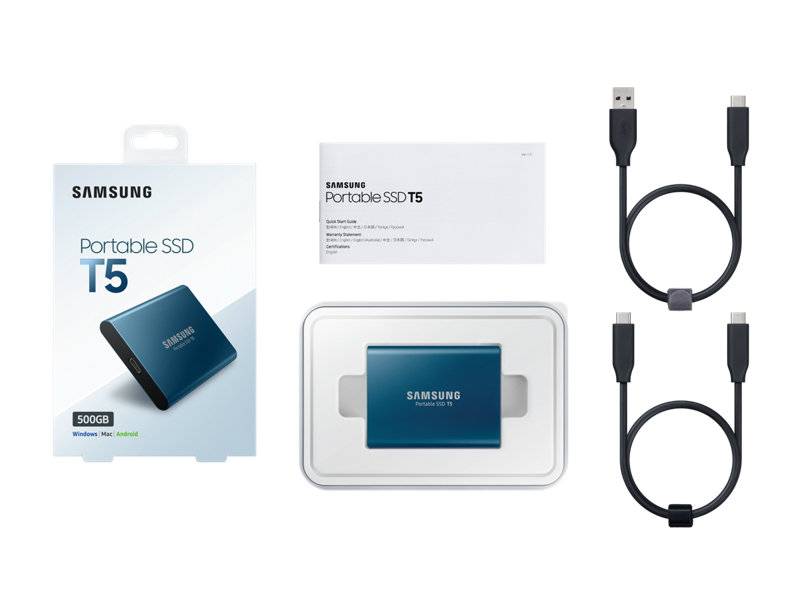 Твердотельный диск 500GB Samsung Т5 Portable MU-PA500B, V-NAND, USB 3.1 Type-C [R/W — 540/540 MB/s] Металл