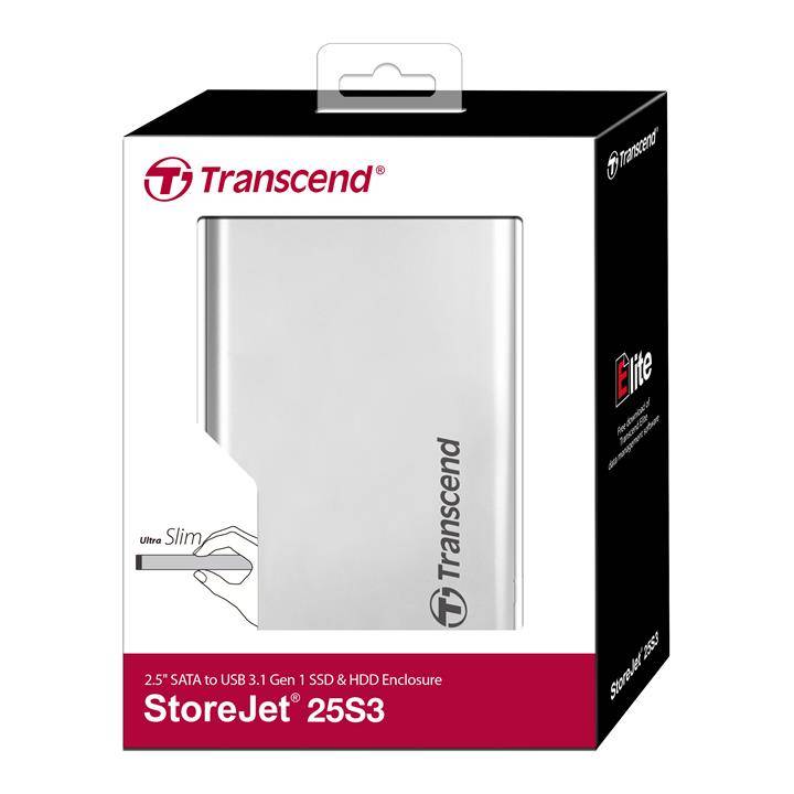 Комплект с корпусом для установки SSD/HDD Transcend StoreJet 25S3, SATA III 2.5″,USB 3.1 Gen 1,Enclosure Kit,Серебристый