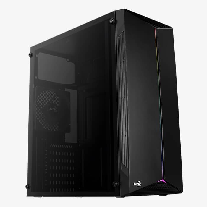 Корпус Aerocool Split-A (3xUSB, 2xAudio, 0.5 мм, 120 мм FAN, RGB подсветка, прозрачная стенка-акрил, ATX, без БП)