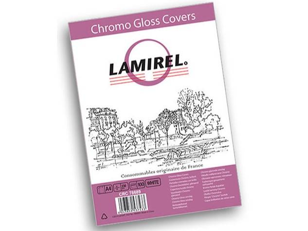 Обложки Lamirel Chromolux A4, картонные, глянцевые, цвет: белый, 230г/м?, 100шт