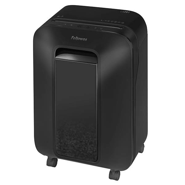 Шредер Fellowes® Powershred® LX201, черный, DIN P-5, 2х12 мм, 12 лст., 22 лтр, Jam Proof™, SafeSense