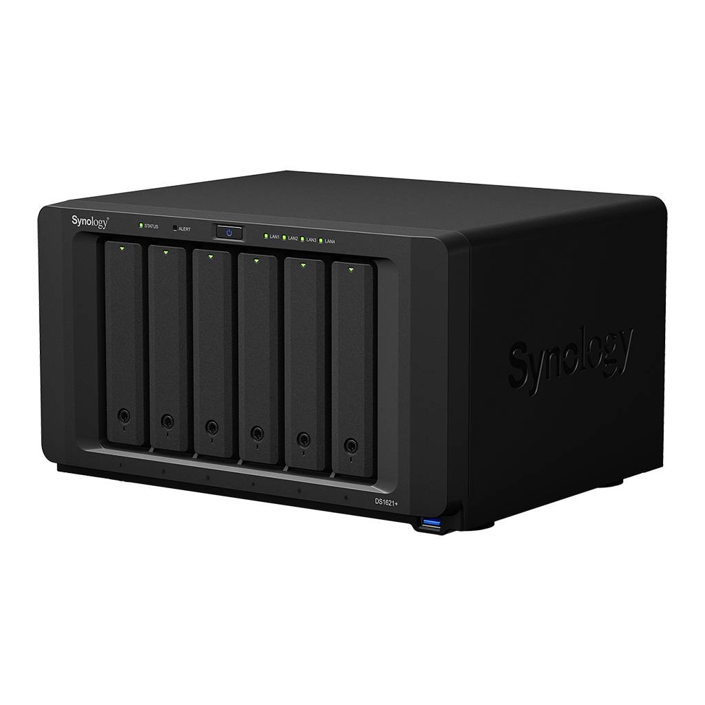 Synology DS1621+ Сетевое хранилище 6×2.5″/3.5″ SATA HDD/SSD, Ryzen V1500B-2.2GHz, 4GB DDR4, горячая замена, 4×1 Гбит/с, 3xUSB