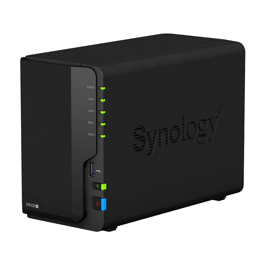 Synology DS220+ Сетевое хранилище DC 2,0GhzCPU/2GB(upto6)/RAID0,1/up To 2HDDs SATA(3,5′ 2,5′)/2xUSB3.0/2GigEth/iSCSI/2xIPcam(up To 25)/1xPS /2YW