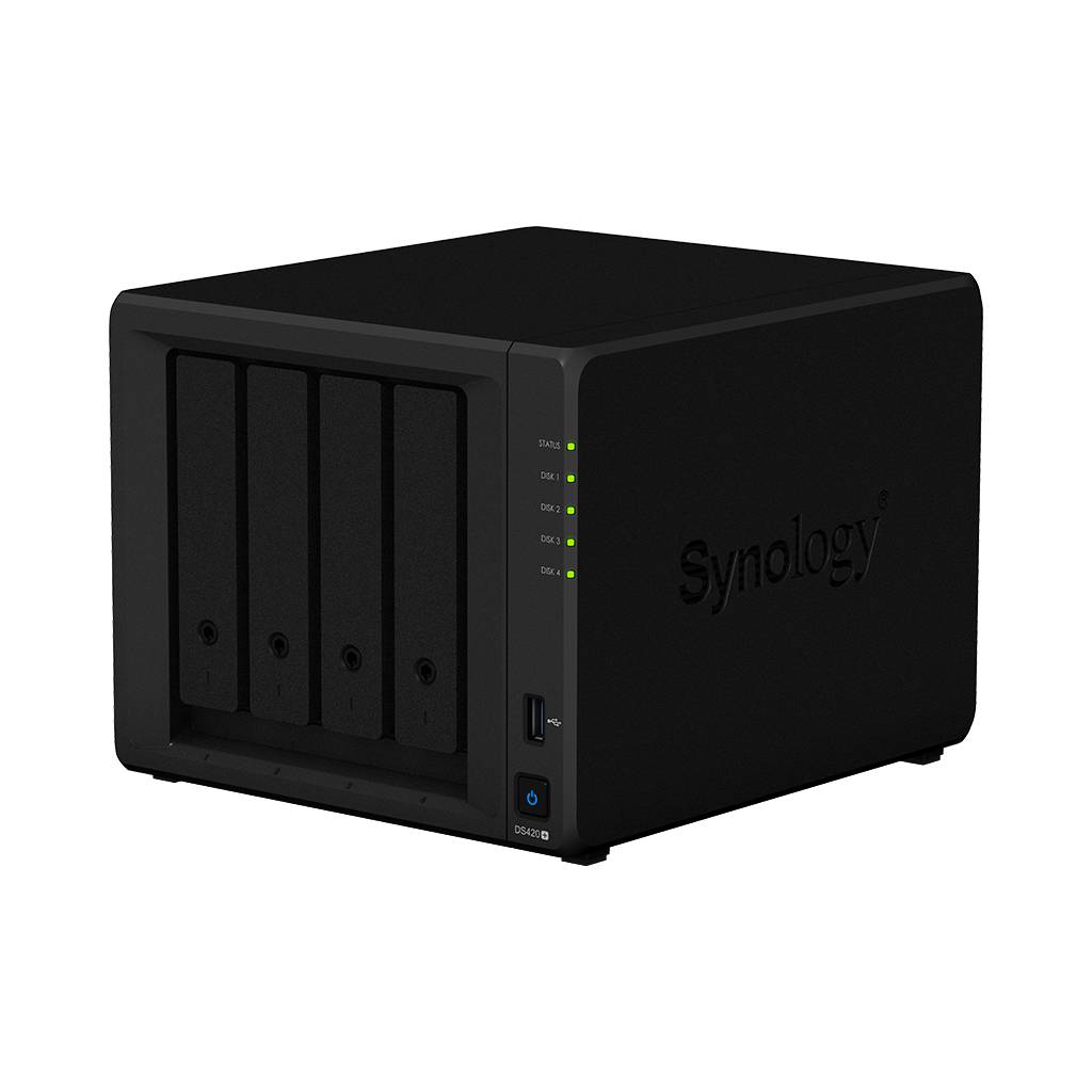 Synology DS420+ Сетевое хранилище Intel Celeron J4025 2.0 GHz, 2048 Mb DDR4 Non-ECC (Max 6144 Mb (2 GB + 4 GB)), No HDD (Max 4), RJ-45, USB 3.0