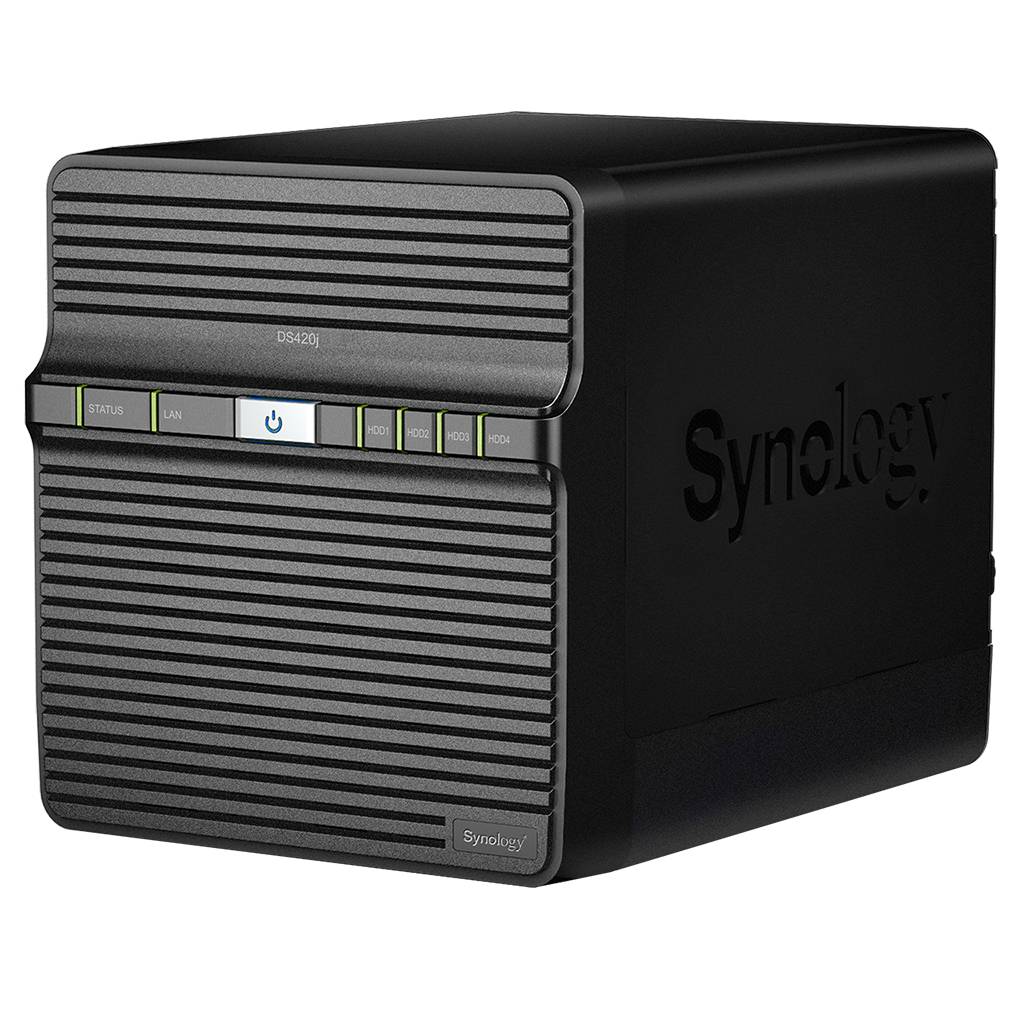 Synology DS420j Сетевое хранилище QC1,4GhzCPU/1GB/RAID0,1,5,6,10/up To 4HDDs SATA(3,5′ ‘)/2xUSB3.0/1GigEth/iSCSI/2xIPcam(upto 16)/1xPS/2YW