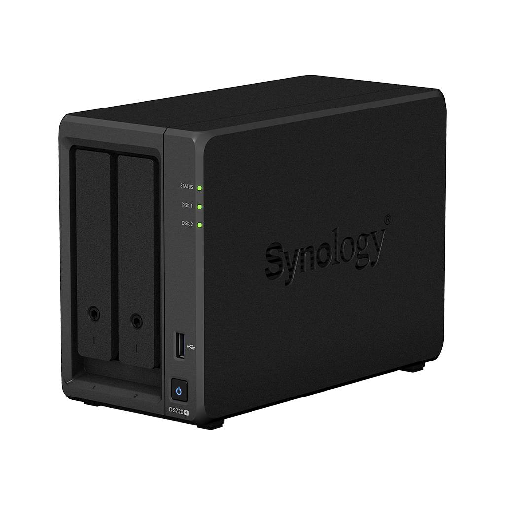 Synology DS720+ Сетевое хранилище Intel Celeron J4125 2.0 GHz, 2048 Mb DDR4 Non-ECC (Max 6144 Mb (2 GB + 4 GB)), No HDD (2), RJ-45 1GbE LAN 2, USB 3.0