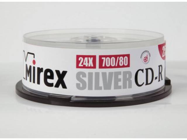 Диск CD-R Mirex 700 Mb, 24х, Silver, Cake Box (25), (25/300)