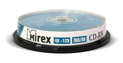 Диск CD-RW Mirex 700 Mb, 12х, Cake Box (10), (10/300)