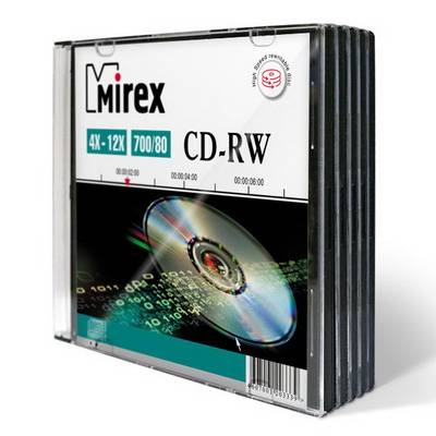 Диск CD-RW Mirex 700 Mb, 12х, Slim Case (5), (5/200)