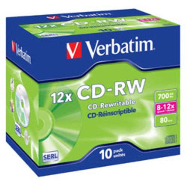 Диск CD-RW Verbatim 700 Mb, 12x, Jewel Case (10), (10/100)